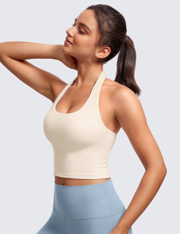 71DPS1VGMmL.jpg Womens Butterluxe Halter Longline Sports Bra - Padded Workout Yoga Crop Tops Tanks with Built in Pads