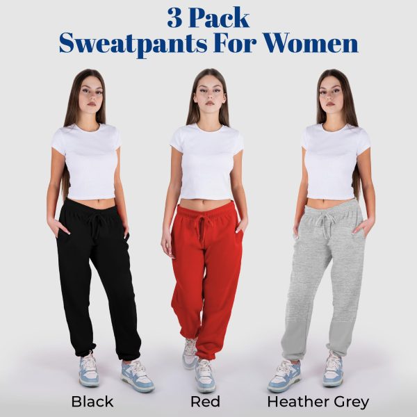 71DYj-QdFKL.jpg 3 Pack Womens Sweatpants Comfortable Fleece Ladies Joggers