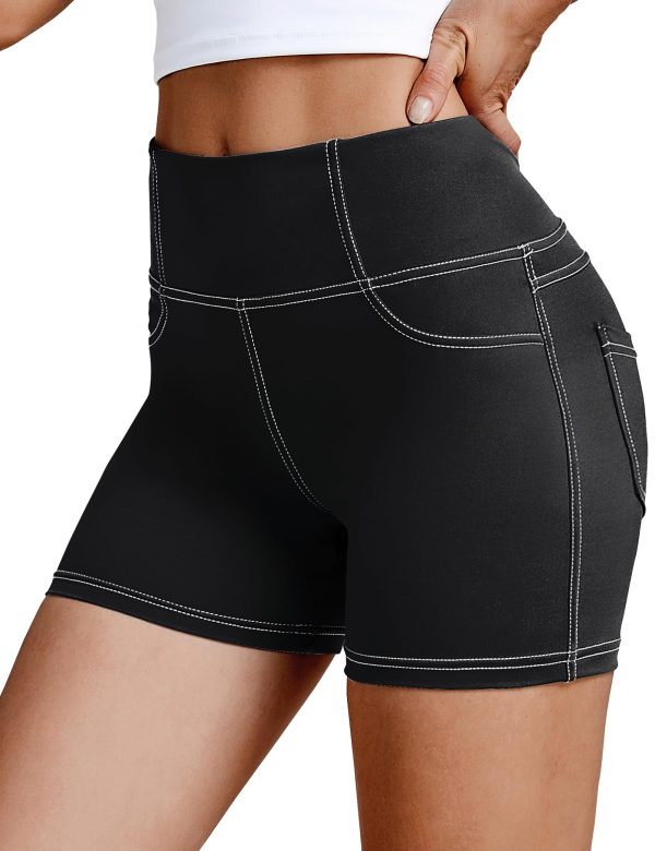 71DkHUCnRSL.jpg 5"/8" High Waisted Yoga Biker Shorts with Pockets for Women - Butt Lifting Workout Spandex Booty Gym Shorts