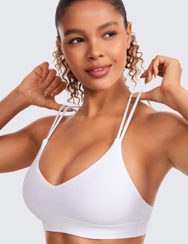 71EehQVcooL.jpg Butterluxe V Neck Strappy Sports Bras for Women - Thin Spaghetti Strap Padded Wireless Yoga Crop Top