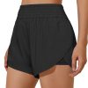 Womens Running Shorts High Waisted Side Pocket Athletic Shorts High Side Slit 2 in 1 Gym Shorts