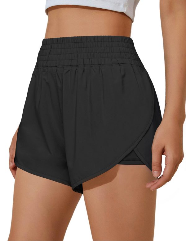 71HjhvnfSOL.jpg Womens Running Shorts High Waisted Side Pocket Athletic Shorts High Side Slit 2 in 1 Gym Shorts