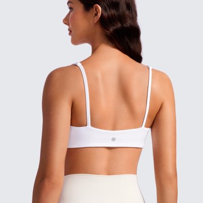 Butterluxe Spaghetti Strap Sports Bras for Women - Square Neck Yoga Wireless Low Coverage Padded Cami Crop Top
