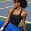 High Impact Sports Bras for Women - Square Neck Longline Workout Crop Tops with Built in Shelf Yoga Bra