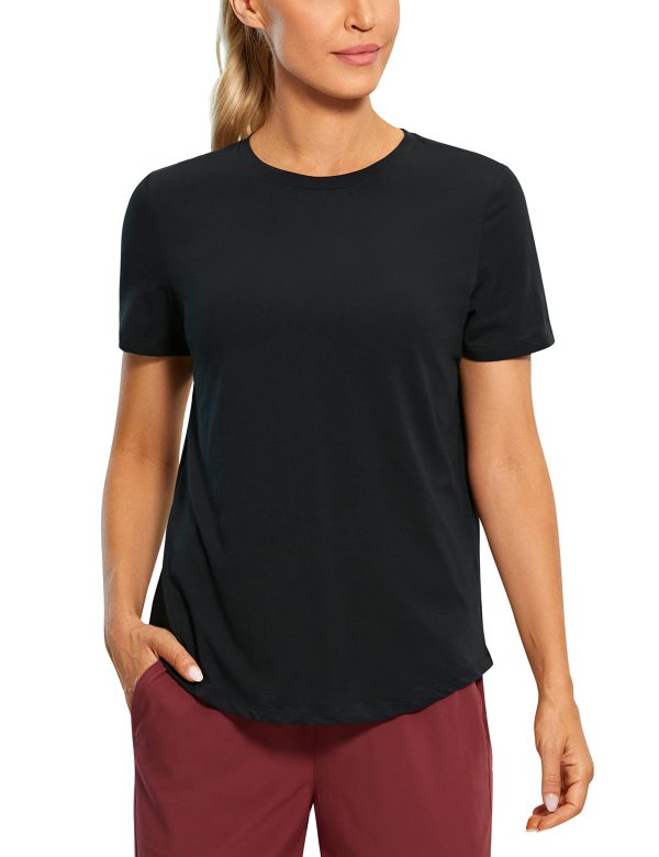 71LY9uyktzL.jpg Women's Pima Cotton Short Sleeve Workout Shirts Casual Yoga T-Shirt Soft Athletic Top
