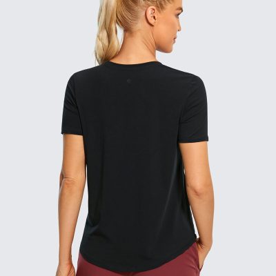 Women's Pima Cotton Short Sleeve Workout Shirts Casual Yoga T-Shirt Soft Athletic Top