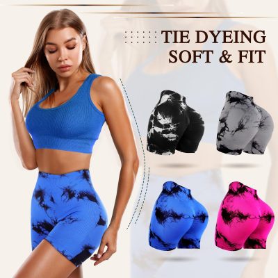 4 Piece Women Workout Shorts Tie Dye High Waist Butt Lift Shorts Tight Women Workout Gym Yoga Sports Shorts