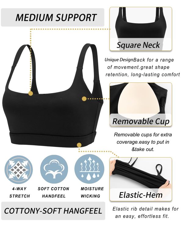 71MHSlBHUlL.jpg Sports Bras for Women,Square Neck Sports Bra High Support Yoga Bra Workout Crop Top with Built in Bra