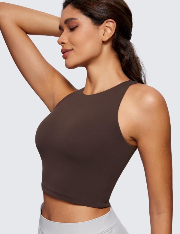 71MMe3sa9NL.jpg Womens Butterluxe Double Lined Cropped Tops High Neck Racerback Tanks Sleeveless Casual Workout Crop Shirts