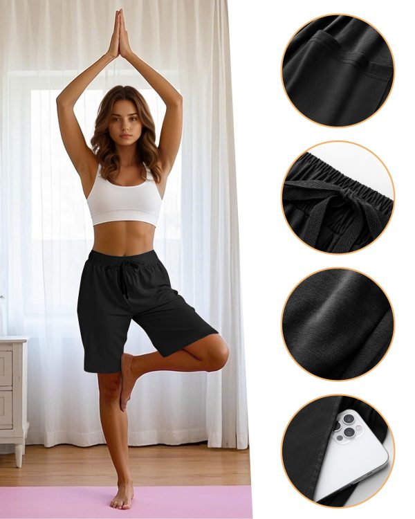 71MXRu4BLcL.jpg 3 Pack Women's Bermuda Shorts, Jogger Yoga Sweat Walking Short Running Knee Length Sport Drawstring Shorts with Pockets
