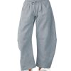 Women's Barrel Leg Sweatpant Drawstring Elastic Waisted Wide Leg Pants Casual Cotton Palazzo Trousers with Pockets