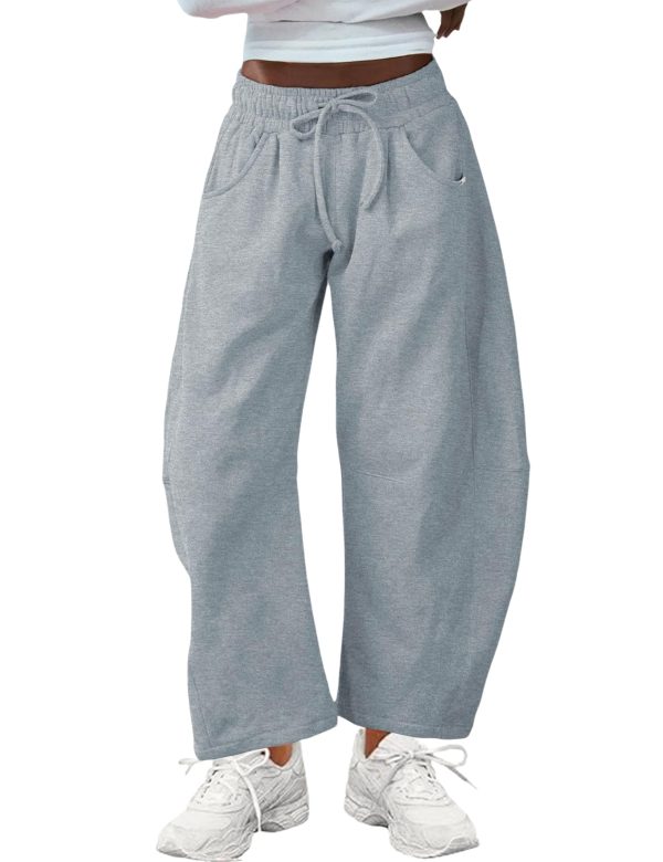 71MglnVmpoL.jpg Women's Barrel Leg Sweatpant Drawstring Elastic Waisted Wide Leg Pants Casual Cotton Palazzo Trousers with Pockets