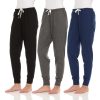 3 Pack: Womens Cotton Joggers - 100% Cotton Lounge Athletic Casual Sleep Casual Pajama PJ Pants Sweatpants