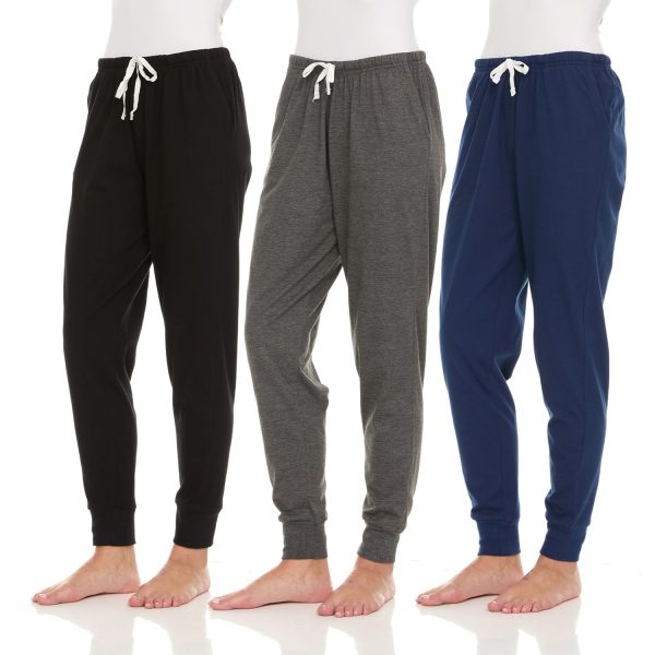 71O8uBfNDKL.jpg 3 Pack: Womens Cotton Joggers - 100% Cotton Lounge Athletic Casual Sleep Casual Pajama PJ Pants Sweatpants