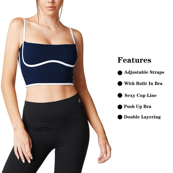 71P0KPwH8DL.jpg Sleeveless Spaghetti Strap Padded Sports Bra Tank Tops Square Neck Double Layer Workout Fitness Basic Crop Tops