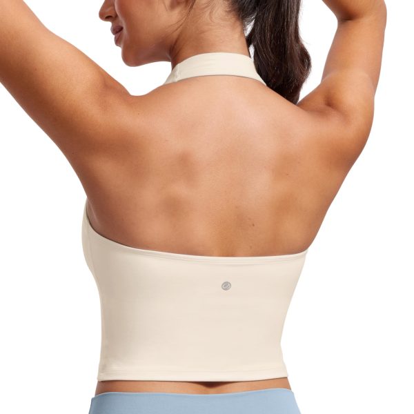 71Pm2zehTsL.jpg Womens Butterluxe Halter Longline Sports Bra - Padded Workout Yoga Crop Tops Tanks with Built in Pads
