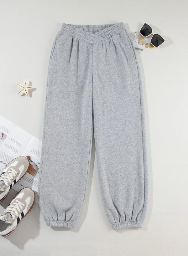 71Pre5MTL.jpg Women's V Crossover Waist Sweatpants Baggy Y2K Jogger Pants Wide Leg Fleeced Lounge Pants