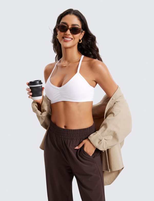 71Pv6t-ylgL.jpg Butterluxe Womens Ruched V Neck Sports Bra - Y Back Spaghetti Thin Strap Wireless Padded Yoga Crop Top