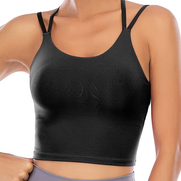 71QLeZuv0cL.jpg Womens Padded Sports Bra Fitness Workout Running Camisole Crop Top with Built in Bra