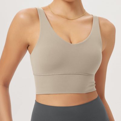 Women's Longline U-Back Sports Bra V-Neck Padded Yoga Workout Wirefree Tank Top