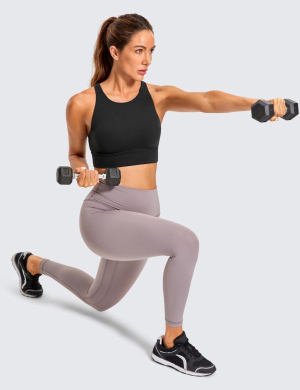 71Tye0X41AL.jpg Womens Butterluxe Strappy High Neck Longline Sports Bra - Wireless Criss Cross Back Padded Workout Cropped Top