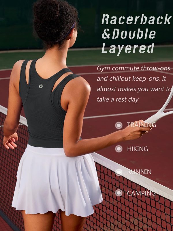 71U0llP7mRL.jpg Sports Bras for Women High Impact Seamless Ribbed Longline High Neck Workout Crop Tank Tops Padded