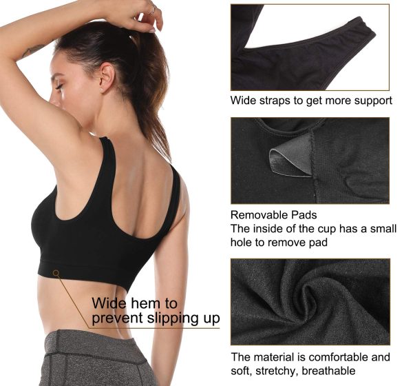 71U3ALuMoBL.jpg 3 Pack Sports Bras for Women Wirefree Padded Workout Yoga Gym Fitness Bra Medium Support