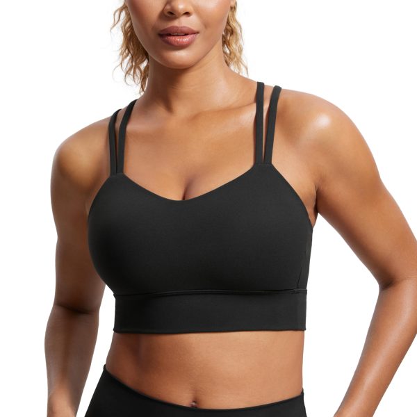 71UxtLgGEL.jpg Softness Mold Womens Butterluxe Strappy Longline Sports Bra - Double Spaghetti Strap Workout Yoga Crop Top Athletic
