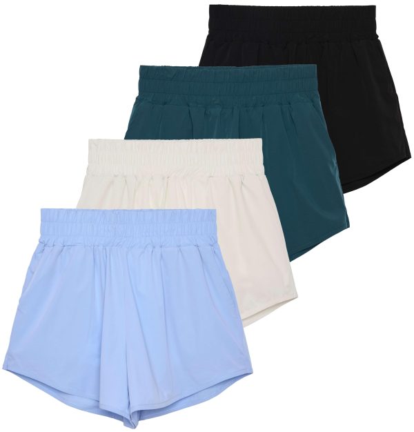 71V8FKj2a4L.jpg 4 Pack Women's 2.5'' High Waisted Running Shorts with Liner - Quick Dry, Dry Fit, Gym Workout