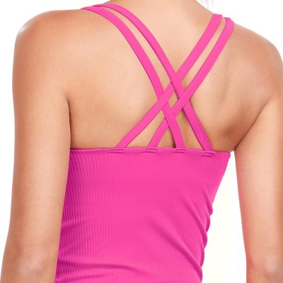 Zeal Bras Longline Ribbed Medium Support Sports Bras, Crisscross Back Tank Tops with Removable Pads B-D Cups