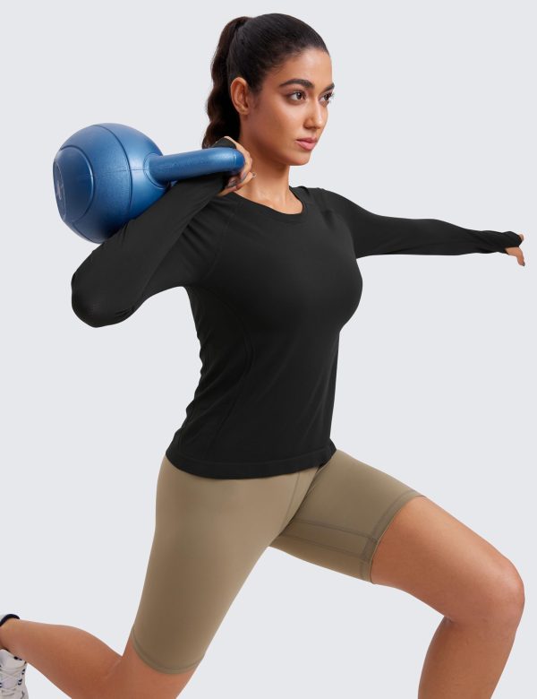 71Vsp49ExbL.jpg Womens Seamless Workout Long Sleeve Shirts Quick Dry Gym Athletic Tops Breathable Running Yoga T-Shirts