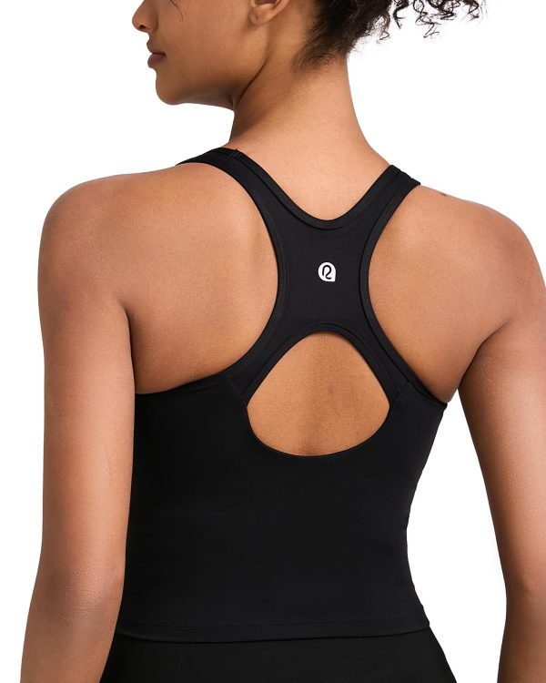 71WUXy51CuL.jpg High Impact Sports Bras for Women - Square Neck Longline Workout Crop Tops with Built in Shelf Yoga Bra
