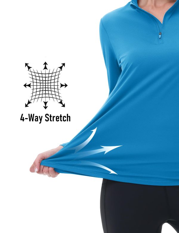 71XSu0fN7HL.jpg Women's 1/4 Zip Long Sleeve Rash Guard Shirts UPF 50 Quarter Zip Pullover Quick Dry Hiking Workout Tops