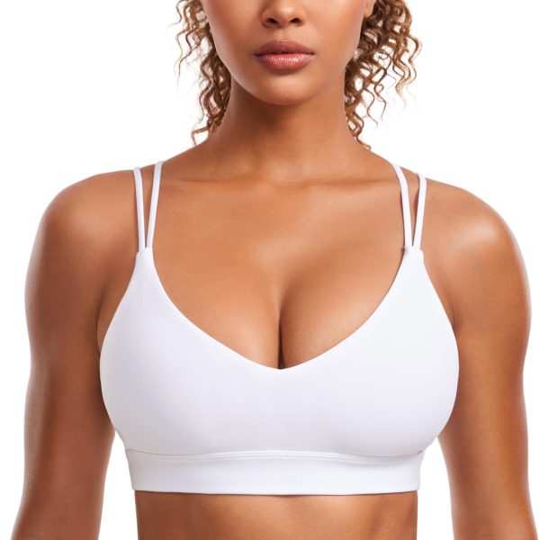 71Yipk3VudL.jpg Butterluxe V Neck Strappy Sports Bras for Women - Thin Spaghetti Strap Padded Wireless Yoga Crop Top
