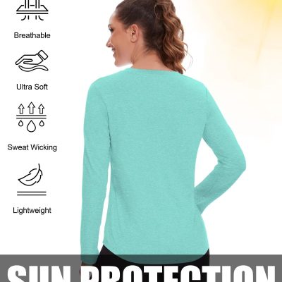 7 Pack Long Sleeve Workout Tops for Women Quick Dry Athletic Running Shirts UV Sun Protection V Neck T Shirts