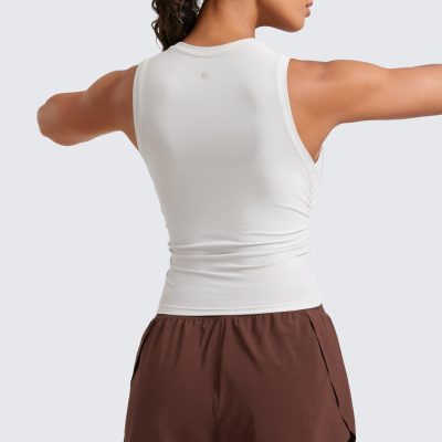 Cloudweight Womens Ruched Tank High Neck Workout Fitted Tops Basic Yoga Athletic Sleeveless Shirts