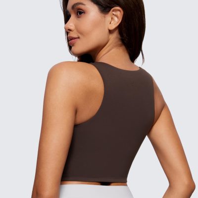 Womens Butterluxe Double Lined Cropped Tops High Neck Racerback Tanks Sleeveless Casual Workout Crop Shirts