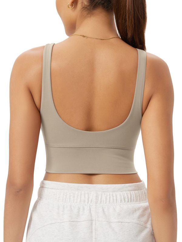 71dEUDaxSKL.jpg Women's Longline U-Back Sports Bra V-Neck Padded Yoga Workout Wirefree Tank Top