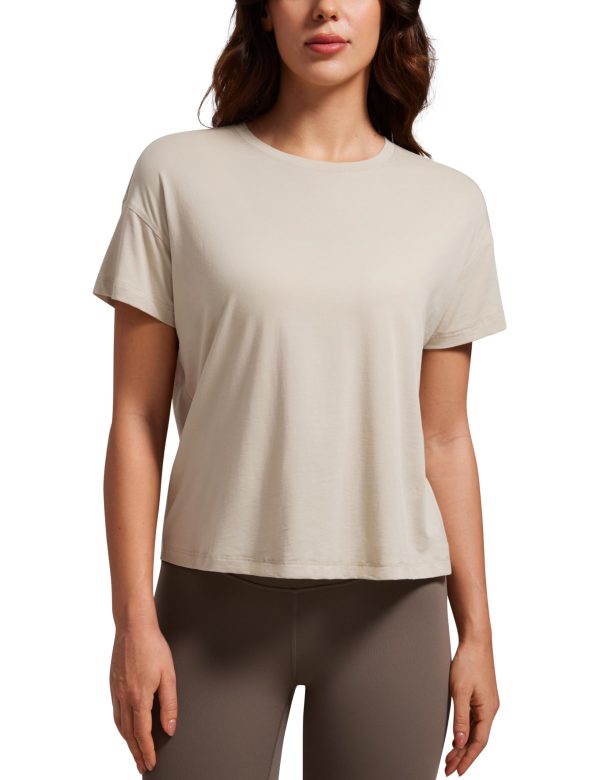 71dpPtAFIcL.jpg Pima Cotton Short Sleeve Workout Tops for Women Loose Basic T-Shirts Athletic Gym Casual Shirts
