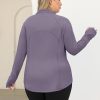 Womens Plus Size Workout Tops Long Sleeve 1/4 Zip UV Sun Protection Quick Dry Hiking Athletic Shirts Rash Guard UPF 50+
