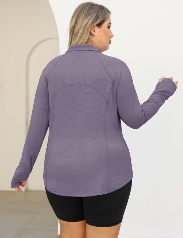 71fjofUqnqL.jpg Womens Plus Size Workout Tops Long Sleeve 1/4 Zip UV Sun Protection Quick Dry Hiking Athletic Shirts Rash Guard UPF 50+