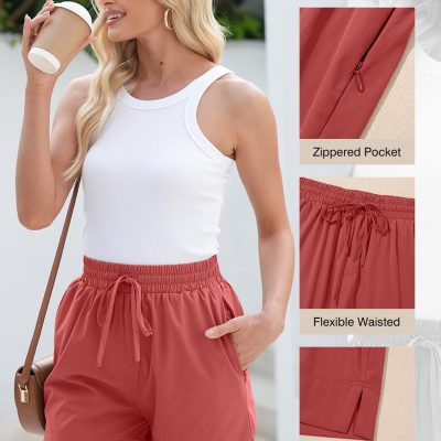 Athletic Shorts for Women Gym Workout Running Shorts Quick Dry with Zipper Pockets Elastic High Waisted Fitness