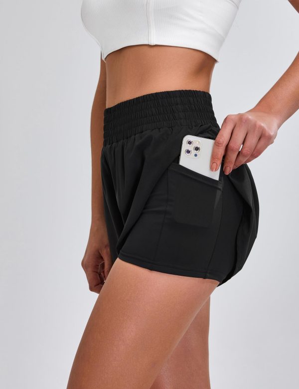 71hxMZ2plgL.jpg Womens Running Shorts High Waisted Side Pocket Athletic Shorts High Side Slit 2 in 1 Gym Shorts