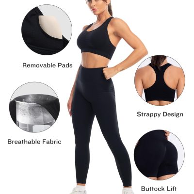 3 Piece Workout Sets for Women Butt Lifting Leggings with High Impact Sports Bra Gym Shorts