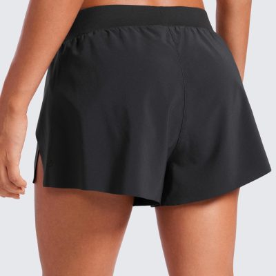 Athletic Running Shorts for Women V Split Low Waisted Lightweight Gym Workout Athletic Shorts with Liner