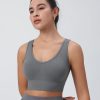 Strappy Sports Bras for Women, Scoop Neck Medium Support Yoga Bra Seamless Criss Cross Longline High Impact Workout Bras