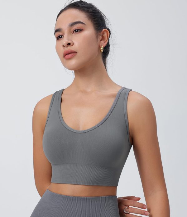 71iZWCVfX4L.jpg Strappy Sports Bras for Women, Scoop Neck Medium Support Yoga Bra Seamless Criss Cross Longline High Impact Workout Bras