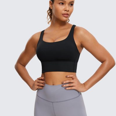 Womens Strappy Longline Sports Bra - Medium Impact Criss Cross Yoga Padded Workout Crop Top