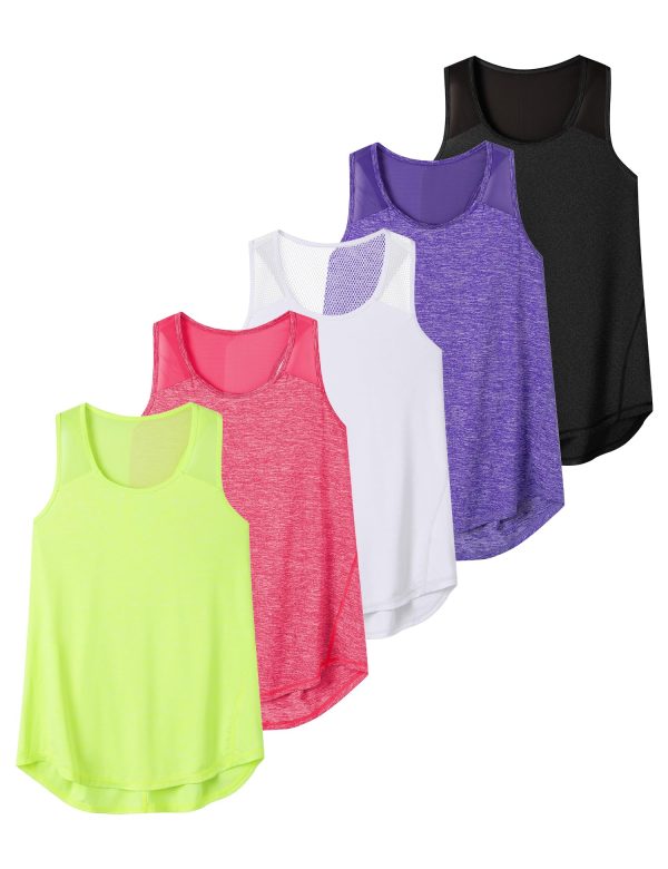 71imx-bwRRL.jpg 5 Pack Womens Workout Tops Mesh Racerback Tank Tops Sleeveless Athletic Gym Yoga Shirts