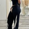 Women High Waist Wide Leg Sweatpants Straight Leg Elastic Waist Pants Casual Striped Pants with Drawstring